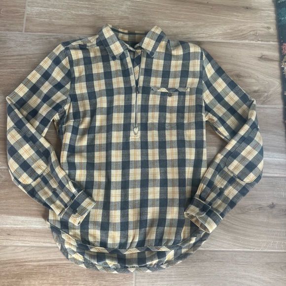 Toad&Co Bodie 1/4 Zip Long Sleeve Dress in a yellow and black plaid pattern S - Picture 4 of 6